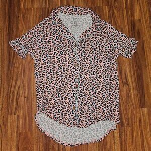 Posh Peanut Button Down Pink Cheetah Print Bamboo Pajama Top Womens Size M
